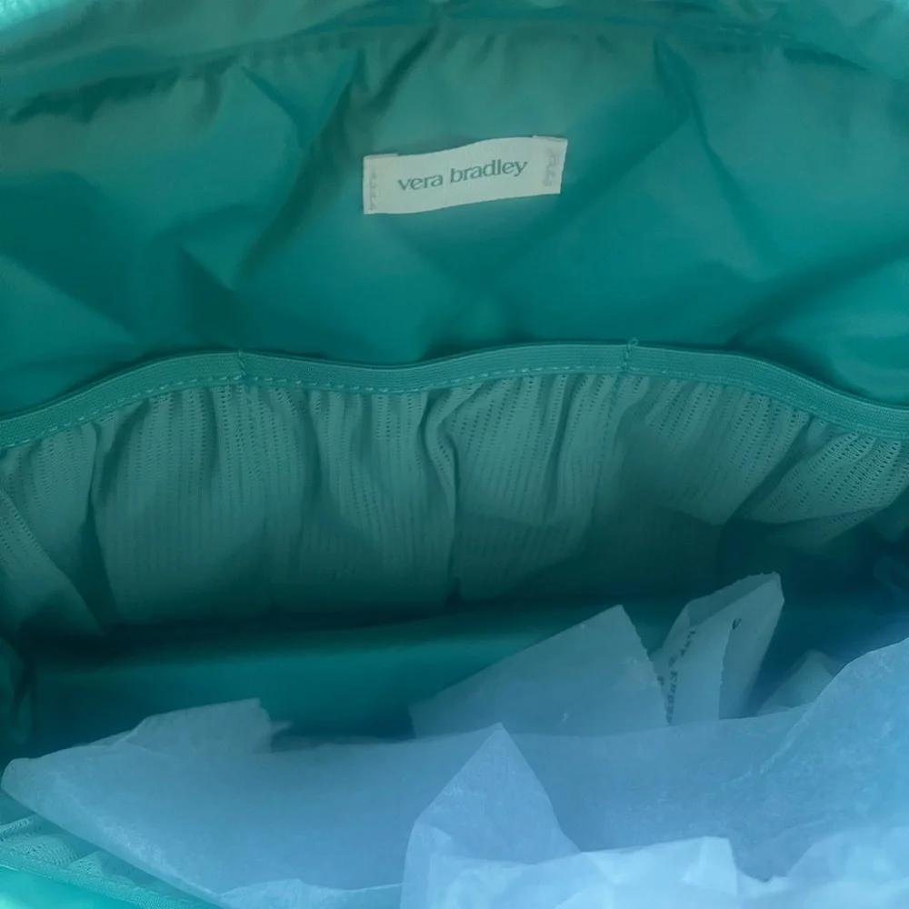 NWT Vera Bradley quilted beryl green XL cosmetic bag.  Ultralight fabric